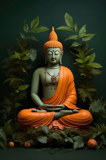 Foto gratuita statua di buddha con foglie