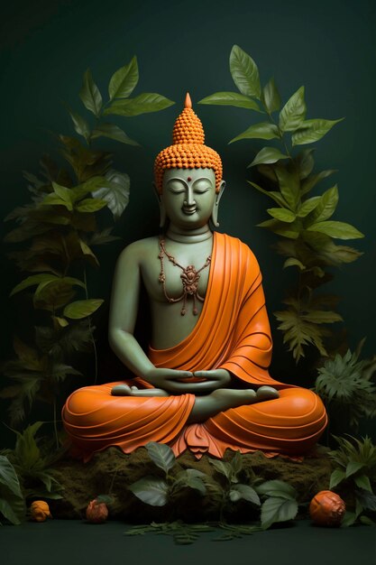 Buddha  statue with leaves