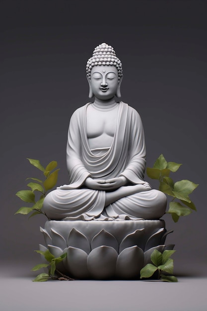 Buddha  statue with leaves