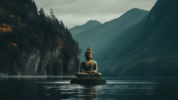 Buddha statue with natural water landscape