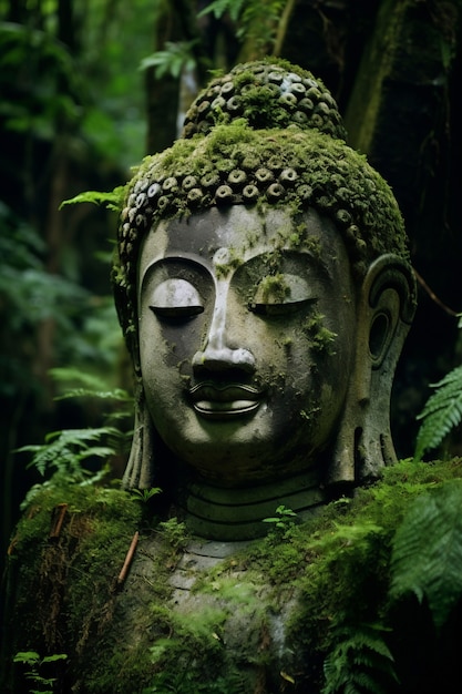 Buddha statue with nature landscape