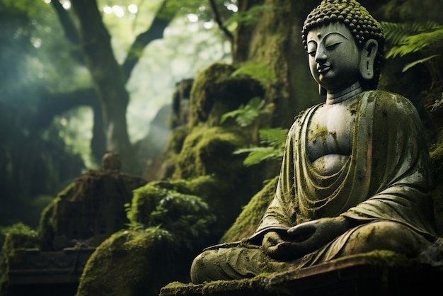 Buddha statue with nature landscape