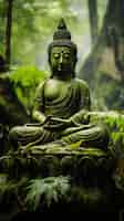 Free photo buddha statue with nature landscape