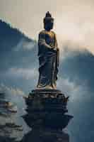 Бесплатное фото Статуя будды с природным ландшафтом