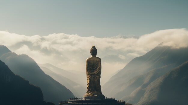 Buddha statue with nature landscape