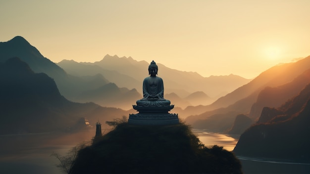 자연 풍경이 있는 부처님 동상