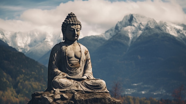 Бесплатное фото Статуя будды с природным ландшафтом