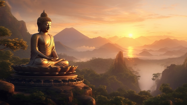 Buddha statue with nature landscape