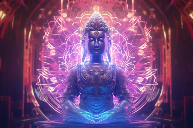 Buddha  statue with neon light