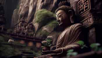 Free photo buddhist sculpture in tranquil scene ancient architecture meditation generative ai