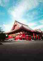 Free photo buddhist temple under blue sky, in tokyo, japan