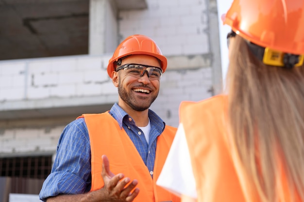 Building and construction workers on the site