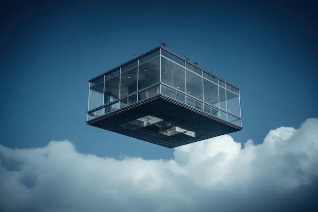 Free photo building defying the laws of physics by levitating in the atmosphere