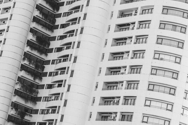 Building exterior with window balcony pattern