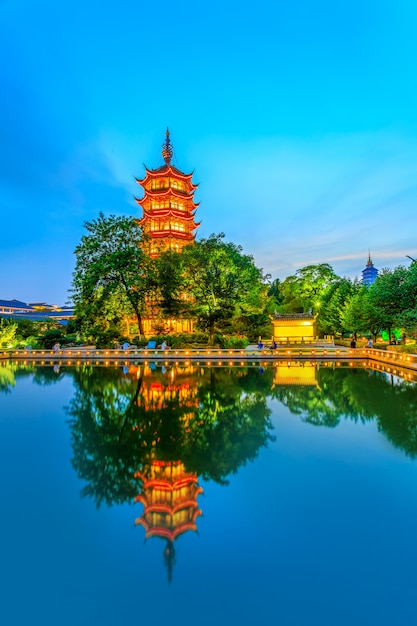 buildings chinese sky night park