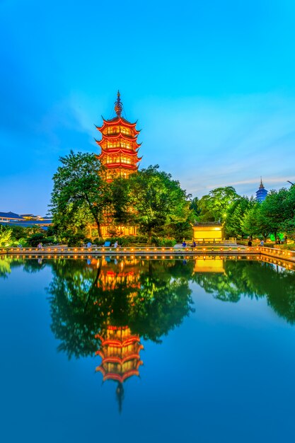 Здания китайский небо ночной парк