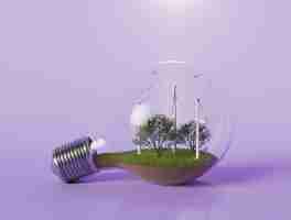 Free photo bulb with 3d windmill project for saving energy