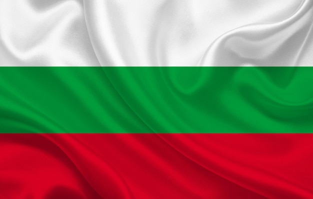 Bulgaria country flag on wavy silk fabric background panorama - illustration