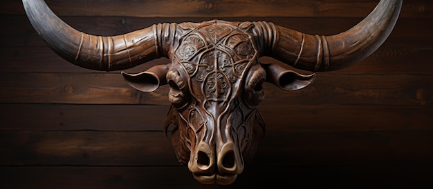 Free photo bull head on a wooden wall background