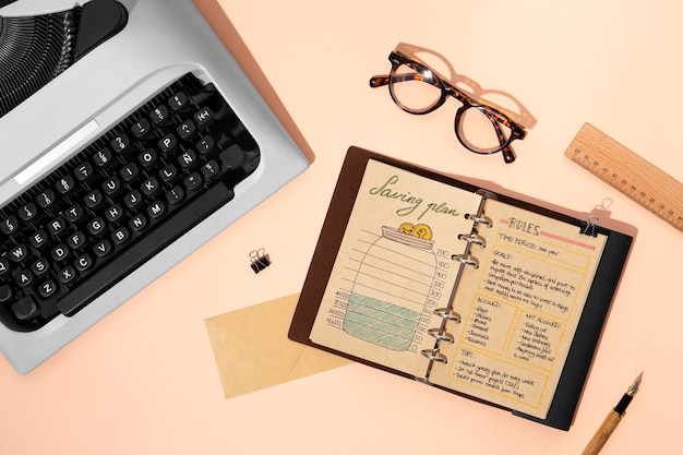 Free photo bullet journal and keyboard top view