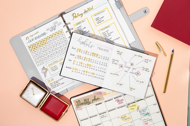 Free photo bullet journals arrangement top view