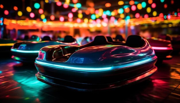 A bumper car at a carnival with a colorful light.