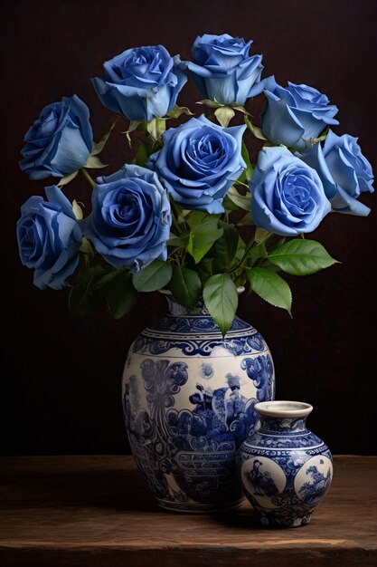 Bunch of beautiful blooming roses in vase