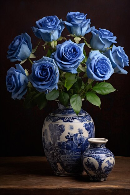 Букет красивых цветущих роз в вазе