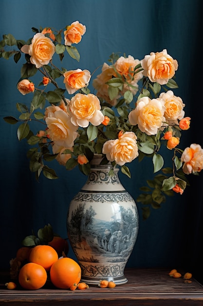 Bunch of beautiful blooming roses in vase