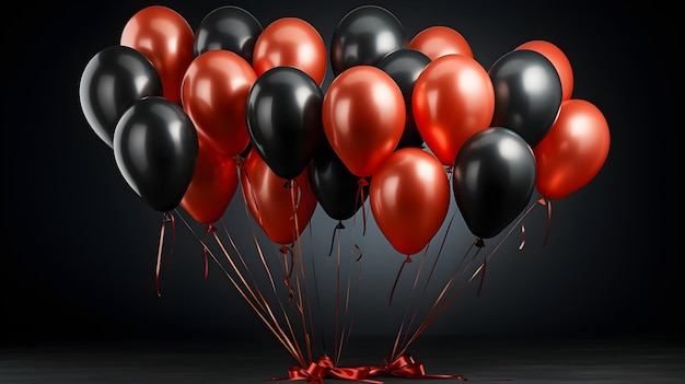 Free photo bunch of black and red balloons on black background