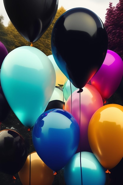 Free photo a bunch of colorful balloons are in front of a green background.