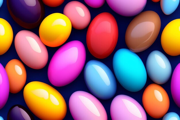 A bunch of colorful eggs on a dark background