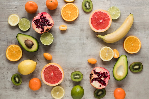 Free photo bunch of exotic and fresh fruits on the table