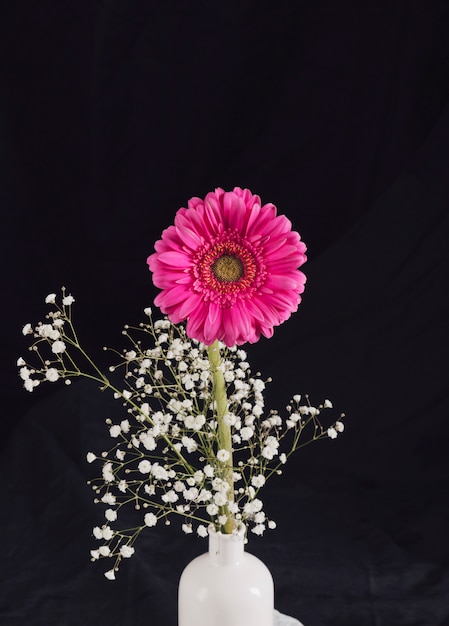 Free photo bunch of fresh flower twig and pink bloom in bottle