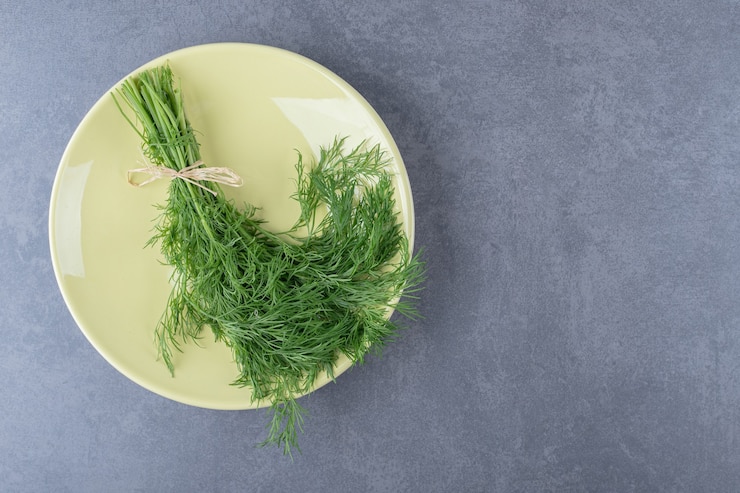 Free Photo a bunch of fresh green dill , on the marble surface.