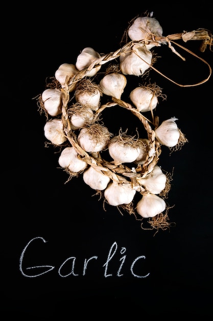Bunch of garlic on black