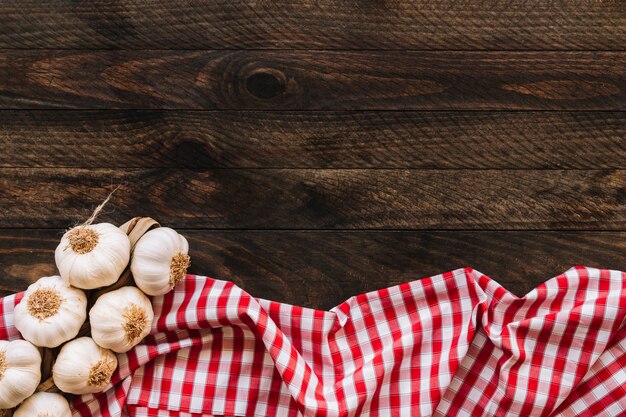 Bunch of garlic on napkin