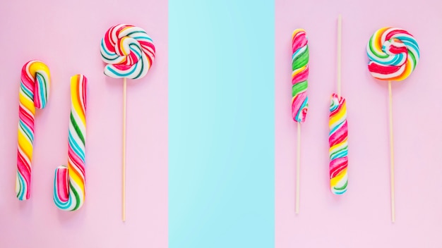 Foto gratuita mazzo di lollipops e canne di caramelle