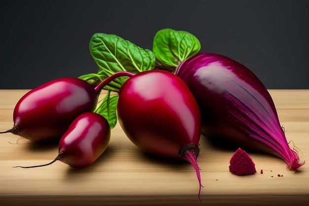 Free photo a bunch of radishes on a table with a dark background