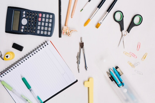 Bunch of stationery on white background