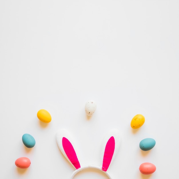 Bunny ears and colorful Easter eggs