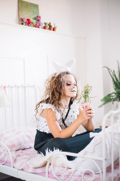 Bunny girl with plant