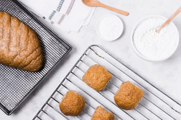 Buns and bread with flour powder