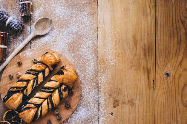 Buns and spoon on powder