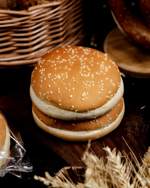 Burger buns with sesame on top