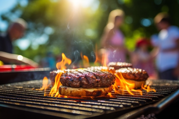 Free photo burger cooking on grill delicious tasty meals