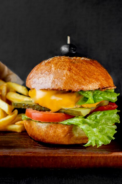 Burger served with french fries