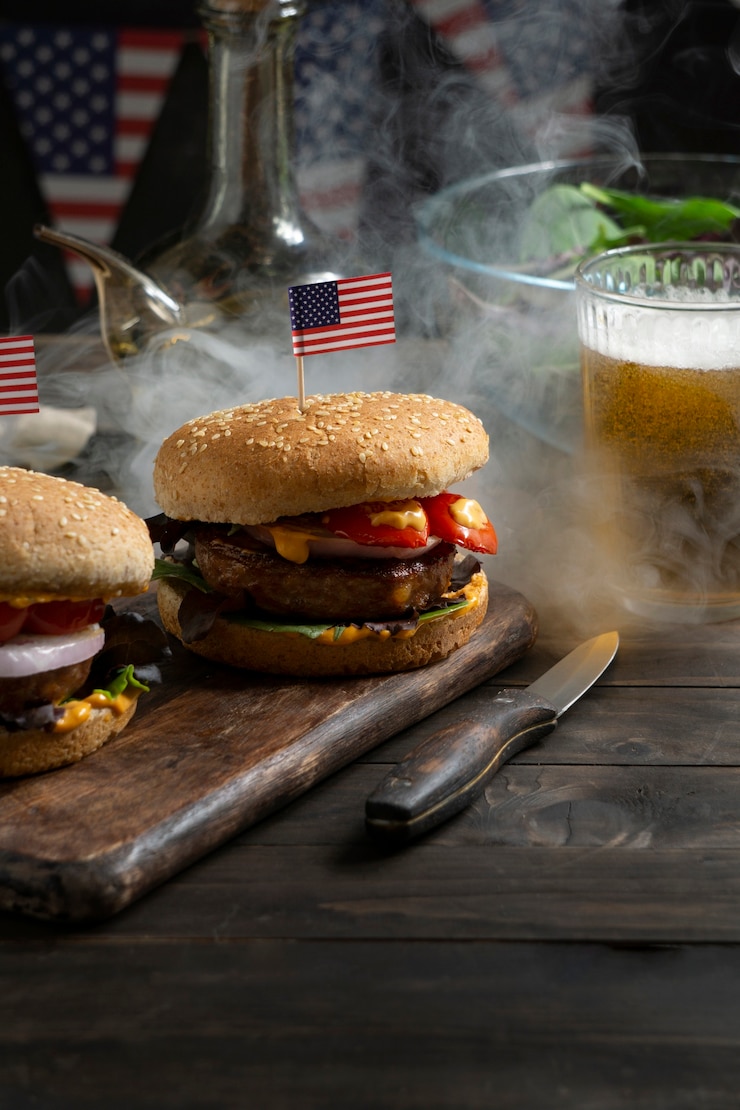 Free Photo burgers with usa flags arrangement