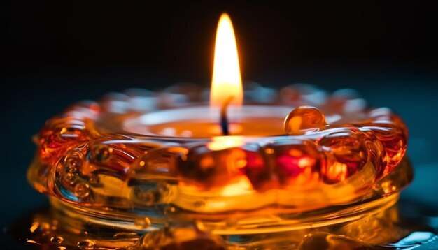 Burning candle illuminates night symbolizes spirituality and relaxation generated by AI