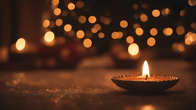 Foto gratuita diwali diya in fiamme con sfondo bokeh